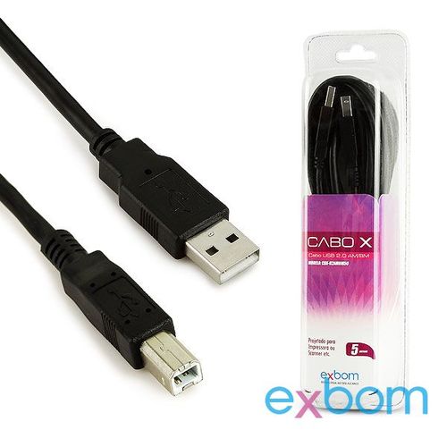 Cabo USB 5 Metros 2.0 AM/BM / Projetado para Impressora e Scanner