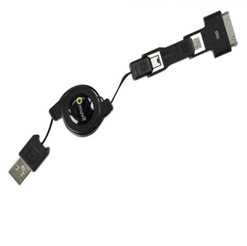 Cabo Usb RetráTil + 3 Adaptadores Preto - Muvit