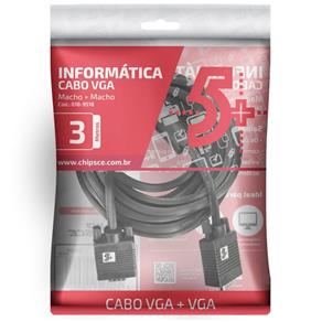 Cabo VGA 3M VGA Macho + VGA Macho com Filtro Preto 5+ 018-9518