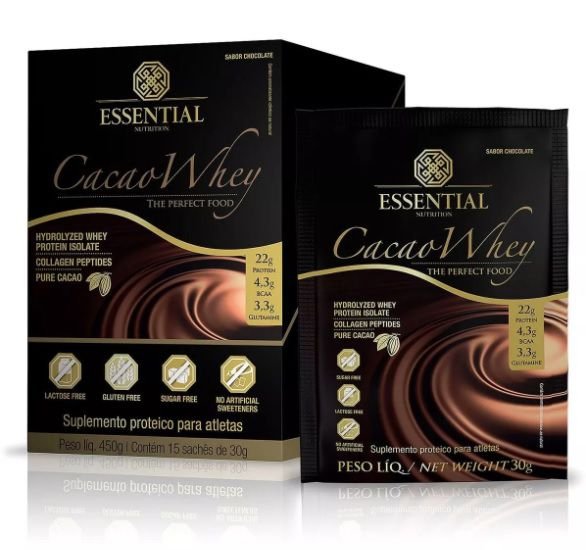 Cacao Whey Protein Essential Nutrition Sachê 15 X 30g
