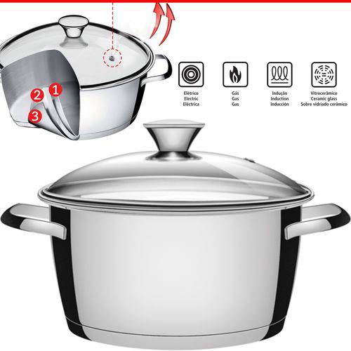 Caçarola Inox Avulsa Fundo Triplo Vidro 16cm 1,5l Tramontina