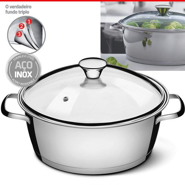 Caçarola Inox Avulsa Fundo Triplo Vidro 24cm 4,2L Tramontina