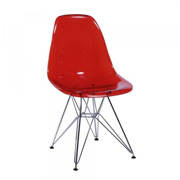 Cadeira Acrílica Charles Eames Eiffel Base Metal - Vermelha
