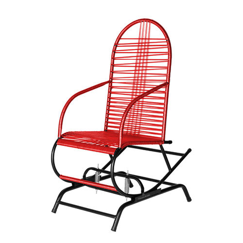 Cadeira Balanço de Área Preto Craquelado com Fio Vermelho