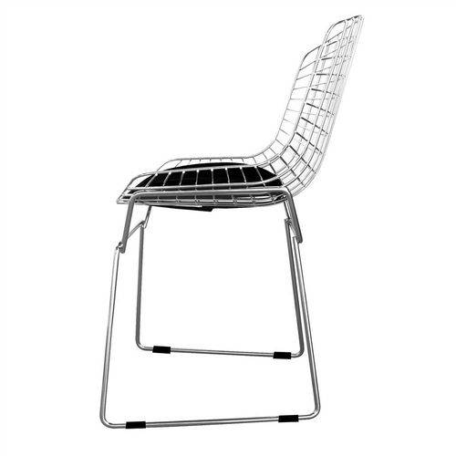 Cadeira Bertoia Cromada - Assento Corino Preto