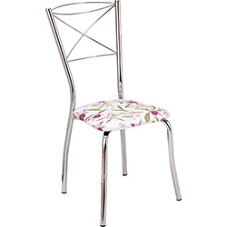 Cadeira CC04 - a 128 Cromada Corino Branco Floral - Açodesign