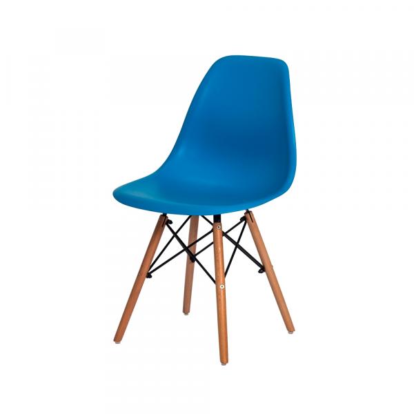 Cadeira Charles Eames Eiffel Azul Base Madeira - Waw Design