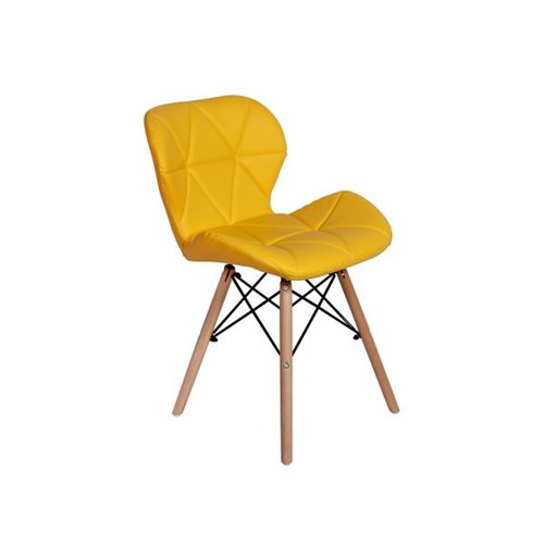 Cadeira Charles Eames Eiffel Slim Wood Estofada - Amarela - Magazine Decor