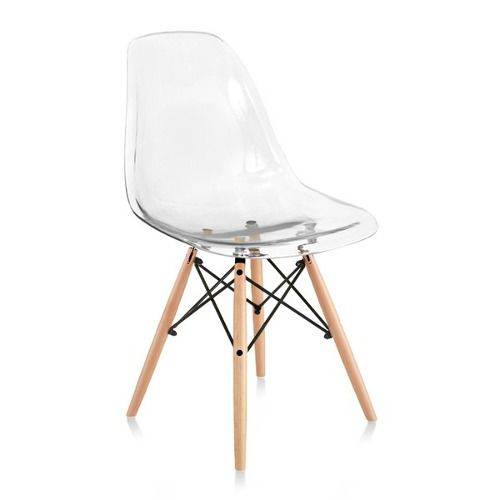 Cadeira Charles Eames Wood Base Madeira - Design - PC Policarbonato - Inovartte - Transparente