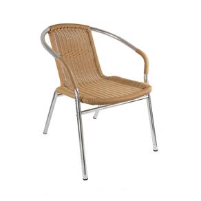 Cadeira com Assento em Fibra Natural e Base em Alumínio - 72x60 Cm - Marrom Chocolate