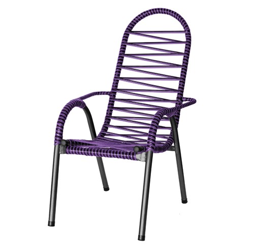 Cadeira de Área Luxo Prata Craquelado com Fio Duplo - Preto / Roxo