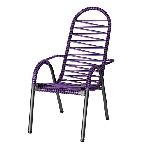Cadeira de Área Luxo Prata Craquelado com Fio Duplo - Preto / Roxo