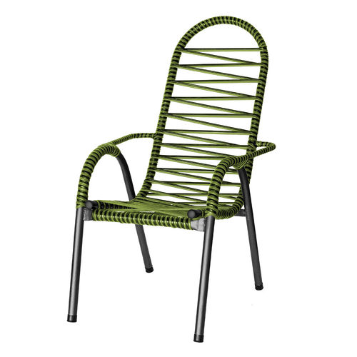 Cadeira de Área Luxo Prata Craquelado com Fio Duplo - Preto / Verde