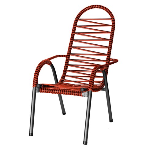 Cadeira de Área Luxo Prata Craquelado com Fio Duplo - Preto / Vermelho