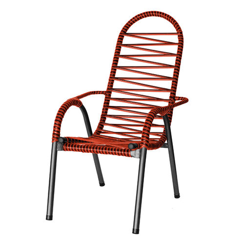 Cadeira de Área Luxo Prata Craquelado com Fio Duplo - Preto / Vermelho