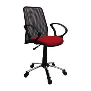 Cadeira de Escritório Tela Diretor Giratória Cromada - Vermelho/Prata