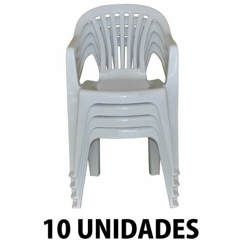 Cadeira de Plastico Poltrona Branco Empilhável 10 Unidades