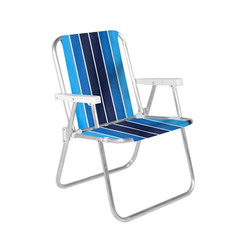 Tudo sobre 'Cadeira de Praia Alumínio Alta Azul e Branco 54x70cm'
