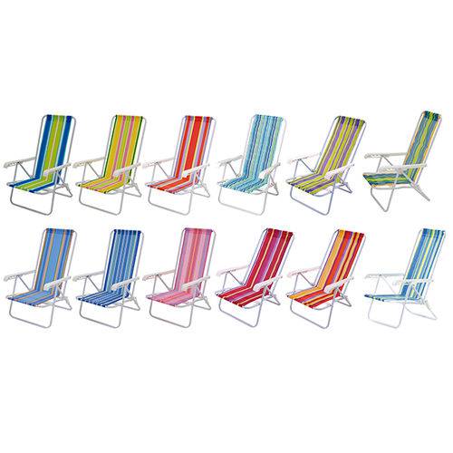 Cadeira de Praia em Aço Reclinável 4 Posições Estampada em Listras Coloridas