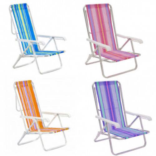 Cadeira de Praia em Aluminio Reclinavel 8 Posicoes Mor Cores Sortidas