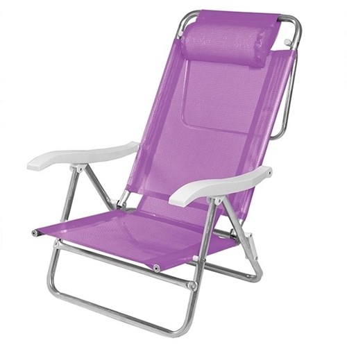 Cadeira De Praia Sol De Verão Reclinável 6 Posições Com Almofada Mor - Lilás