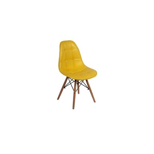 Cadeira Dkr Charles Eames Wood Estofada Botonê - Amarela - Magazine Decor