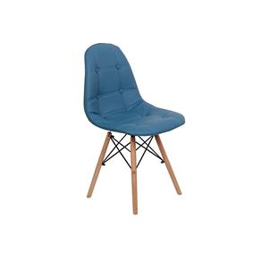 Cadeira Dkr Charles Eames - Wood Estofada Botonê - AZUL PETRÓLEO
