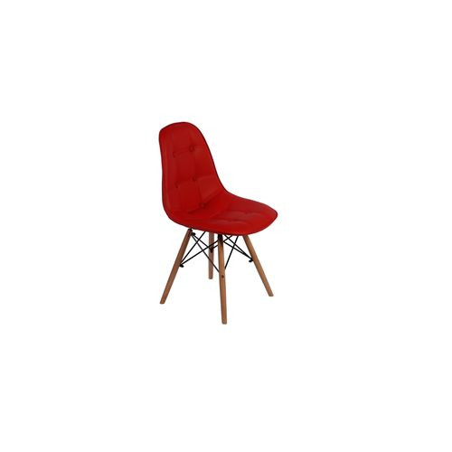 Cadeira Dkr Charles Eames Wood Estofada Botonê - Vermelha