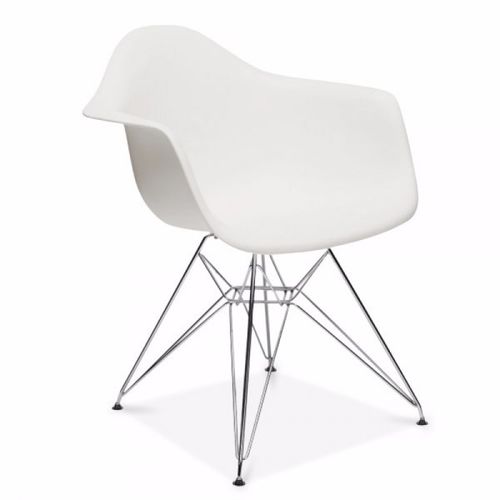 Cadeira DKR DAW Eames com Braços Eiffel Wood Base Metal - Branca