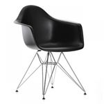 Cadeira DKR DAW Eames com Braços Eiffel Wood Base Metal - Preta
