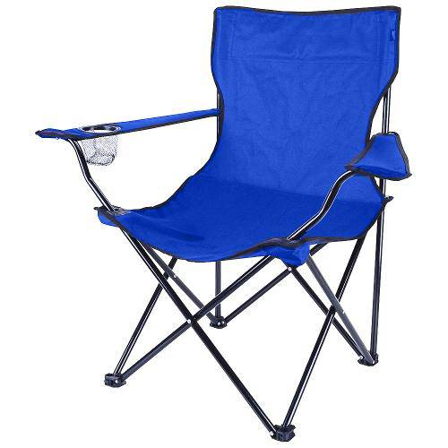 Cadeira Dobrável Poliester Azul - Base em Metal - Porta Copo