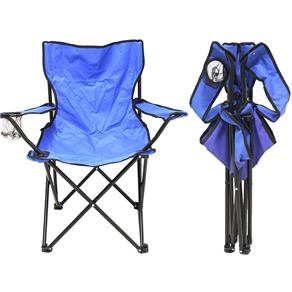 Cadeira Dobrável Poliester Azul - Base em Metal - Porta Copo