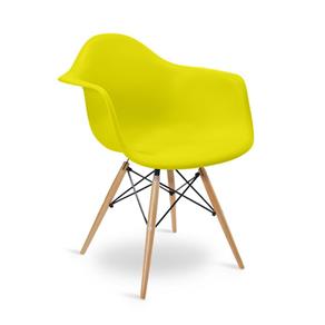 Cadeira Eames Base Madeira com Braço - Amarelo