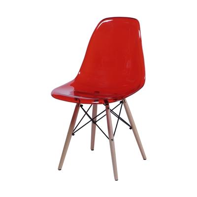 Cadeira Eames DKR Vermelho Translúcido com Base em Madeira - Or Design