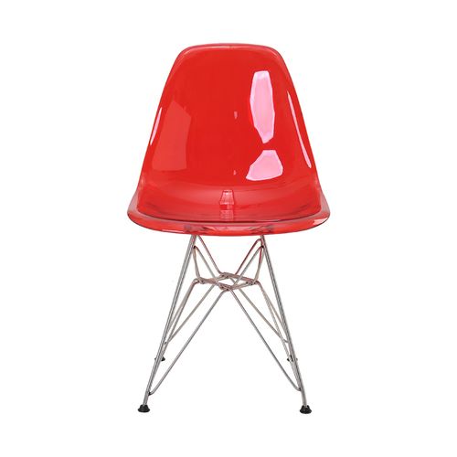 Cadeira Eames Eiffel Rivatti Sem Braço Pc Base Cromada Vermelho Translúcido