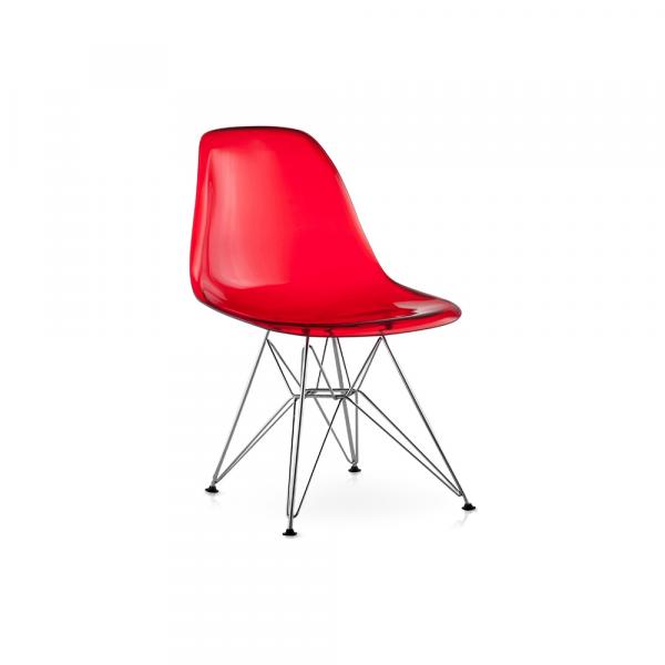 Cadeira Eiffel em Policarbonato e Pés Cromados - Vermelha Transparente - Or Design