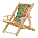 Cadeira Espreguiçadeira Dobrável Infantil Madeira Maciça Natural com Tecido Araras - Móveis Brasil