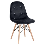 Cadeira estofada Eames Botonê Veludo - Eiffel - Preto - Madeira clara