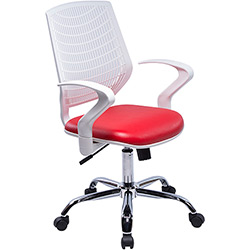 Cadeira Executiva Delli Branca Cromada 320 com Rodízios Vermelho - DesignChair