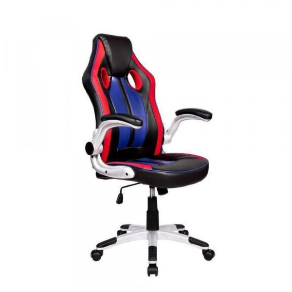 Cadeira Gamer Couro PU PEL-3009 Pelegrin Vermelha Preta e Azul