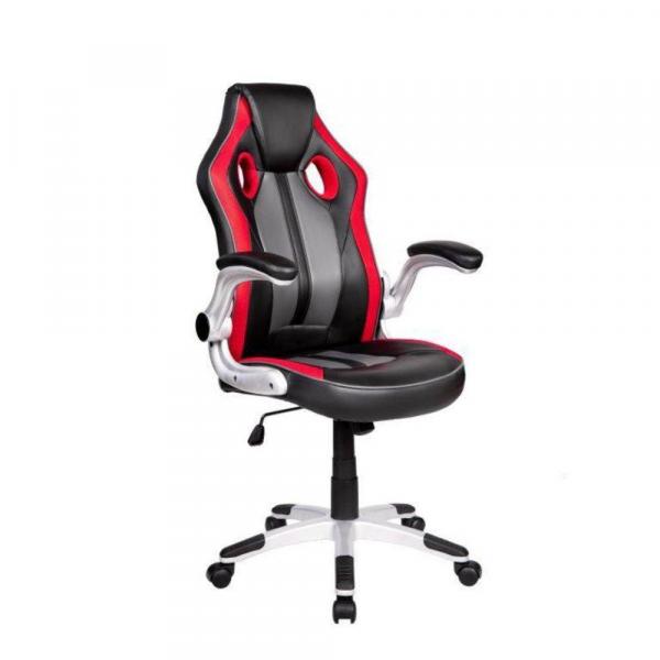 Cadeira Gamer Couro PU PEL-3009 Pelegrin Vermelha Preta e Cinza