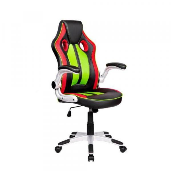 Cadeira Gamer Couro PU PEL-3009 Pelegrin Vermelha Preta e Verde