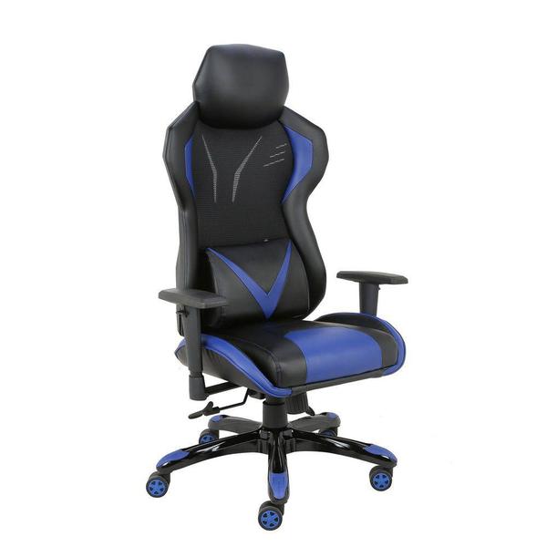 Cadeira Gamer Couro Pu Reclinável Pel-3015 Preta e Azul - Pelegrin
