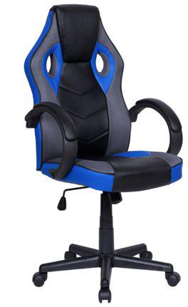 Cadeira Gamer em Couro PU Pelegrin PEL-3016 Preta e Azul