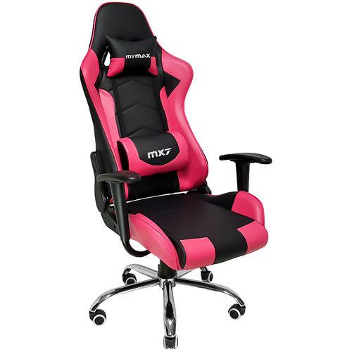 Cadeira Gamer MX7 Giratoria Preto/Rosa Mymax