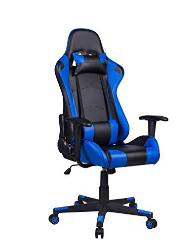 Cadeira Gamer Pelegrin em Couro Pu Reclinável Pel-3012 Preta e Azul