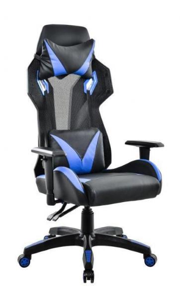 Cadeira Gamer Pelegrin em Couro PU Reclinável PEL-3014 Preta e Azul
