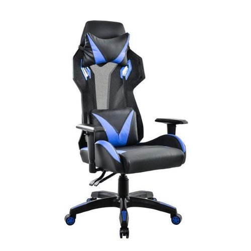 Cadeira Gamer Giratória Reclinável Preta e Azul Strike - At.home