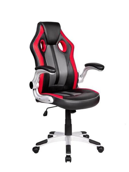 Cadeira Gamer Pelegrin PEL-3009 Couro PU Vermelha, Preta e Cinza