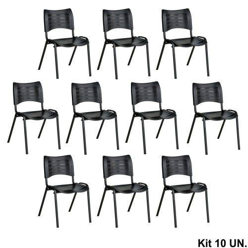 Cadeira Iso Plástica Empilhável Preta (Kit 10 Unidades) - Kasmobile